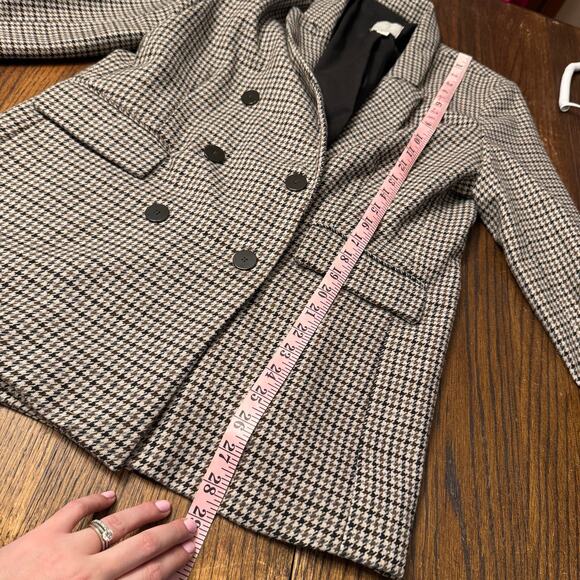 Joie Houndstooth Double Breasted Wool Blend Blazer Medium Checkered Jacket - Picture 11 of 14